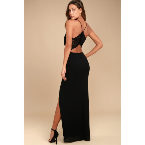 Lulus Story of a Starry Night black backless lace maxi dress, small - Picture 2 of 8